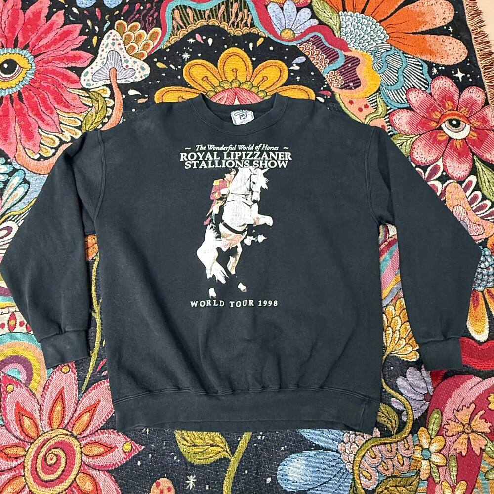 Vintage 90s 1998 Royal Lipizzaner Stallions Show World Tour Black Sweatshirt XL